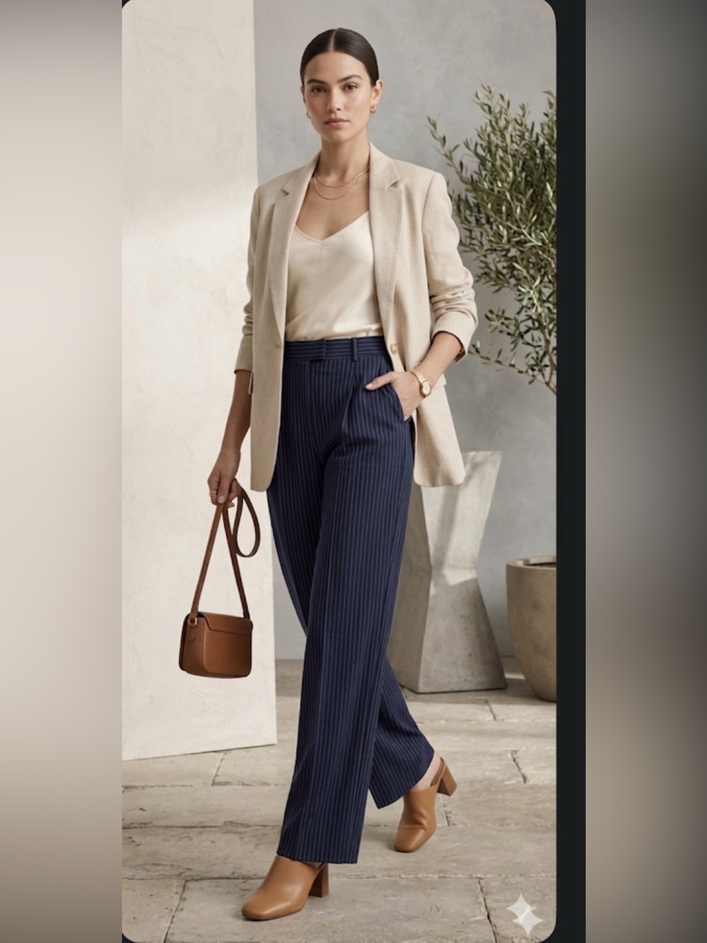 Babaton Sadiki Pleated Striped Pants Navy/ Birch Size 10